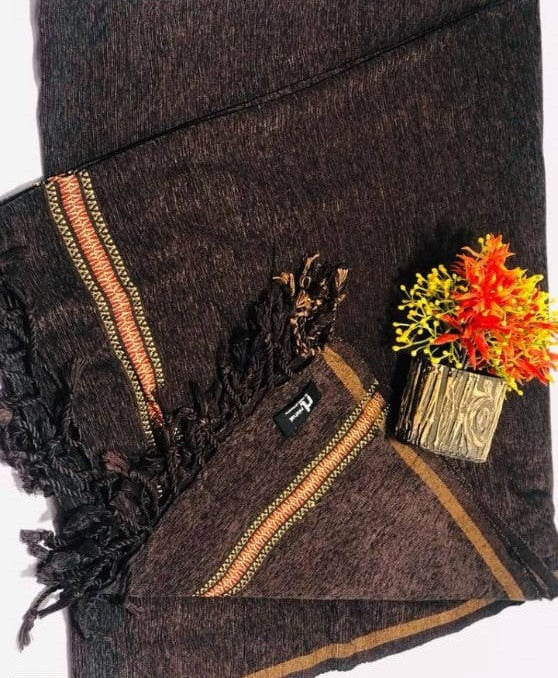 Men Premium Wool Shawl – Classic Dark Brown Winter Shawl
