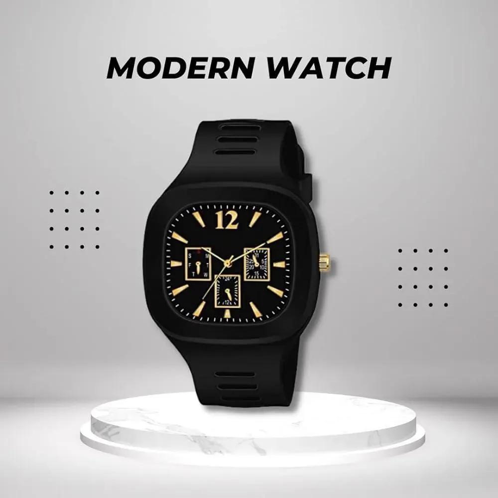 Men's Black Square Analogue Watch Modern Stylish MZ-005