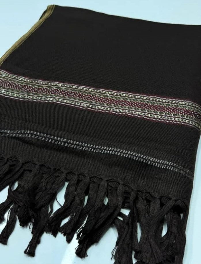 Men Premium Wool Shawl – Black with Traditional Woven Border