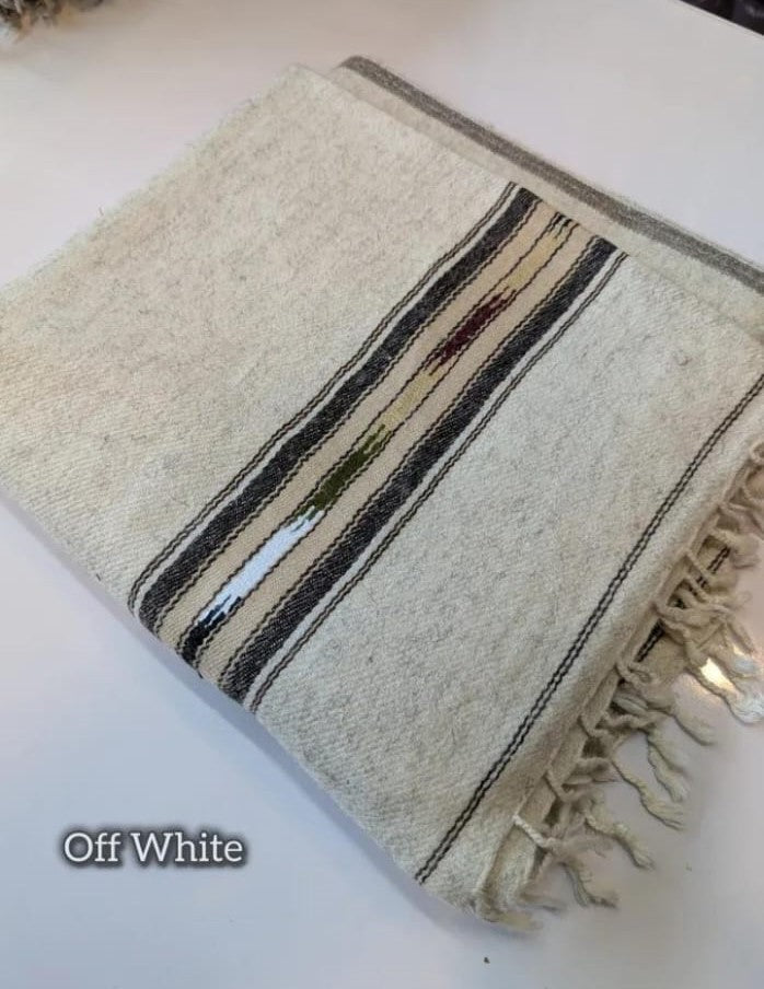 Men Premium Wool Shawl – Off-White with Classic Striped Border