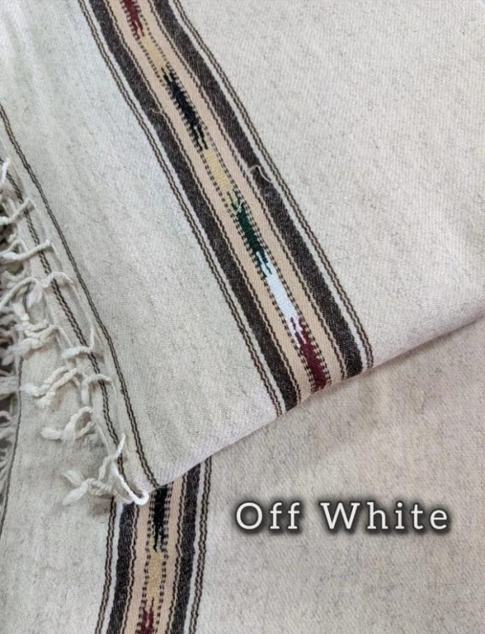 Men Premium Wool Shawl – Off-White with Classic Striped Border