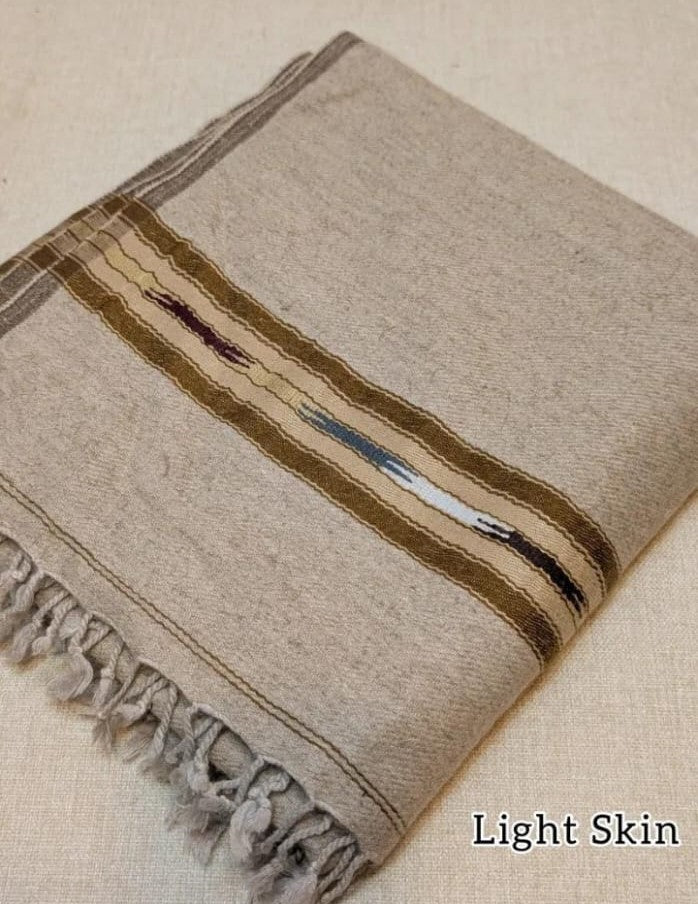 Men Premium Wool Shawl – Light-Skin with Classic Striped Border