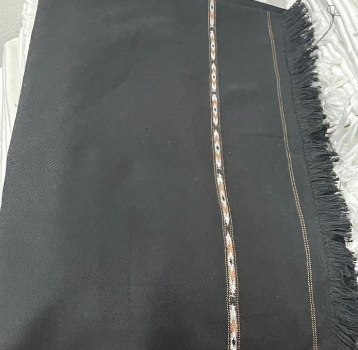 Men’s Premium Winter Wool Shawl – Classic Black with Tribal Border