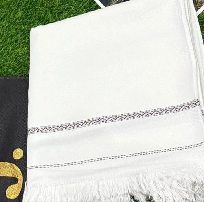 Men’s Premium Winter Wool Shawl – Off White with Traditional Border