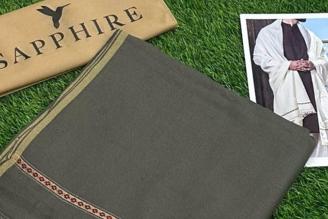 Men’s Premium Winter Wool Shawl – Olive Grey with Traditional Border