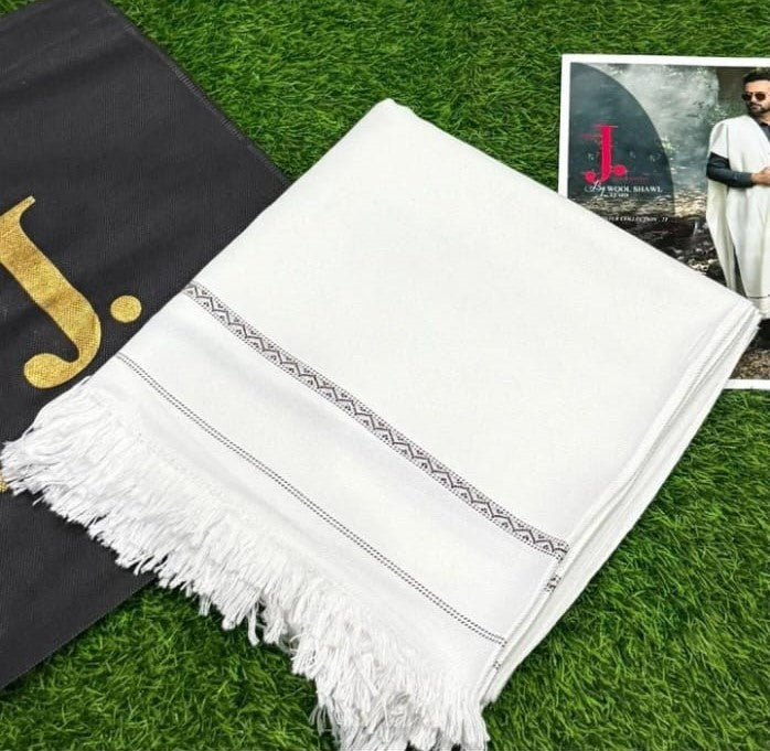 Men’s Premium Winter Wool Shawl – Off White with Traditional Border